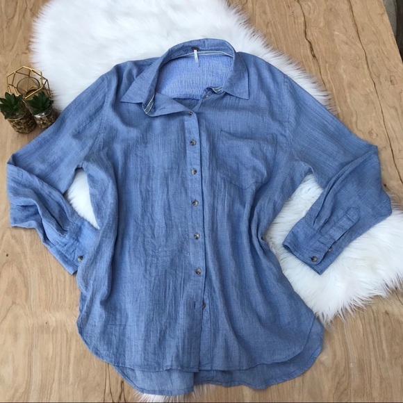 Free People Boho Blue Button Down #335 - Picture 1 of 7